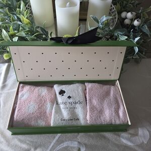 Kate Spade Gift Box With 3 Pairs Of Fuzzy Socks.